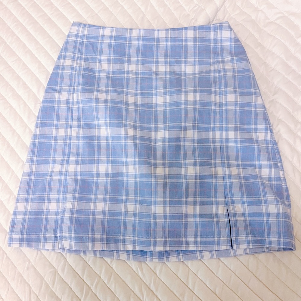 Rare Brandy Melville Plaid Skirt, Light Pastel Blue Plaid Mini Skirt.